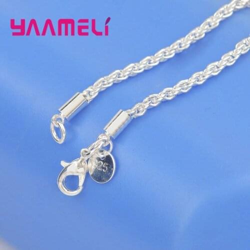 1PC Retail 3mm Width Pure 925 Sterling Silver Charm Twisted Rope Necklace Chains Jewelry with Lobster Clasps 16-30Inches Collar