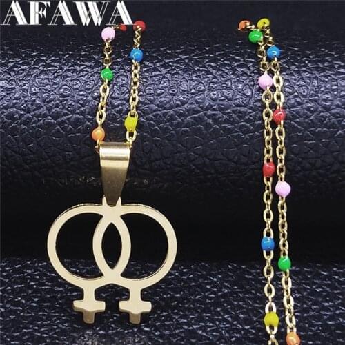 2021 Fashion 7 Colors Chain Lesbian Stainless Steel Necklace for Women Gold Color Pendant Necklace Jewelry collar mujer N21402S1