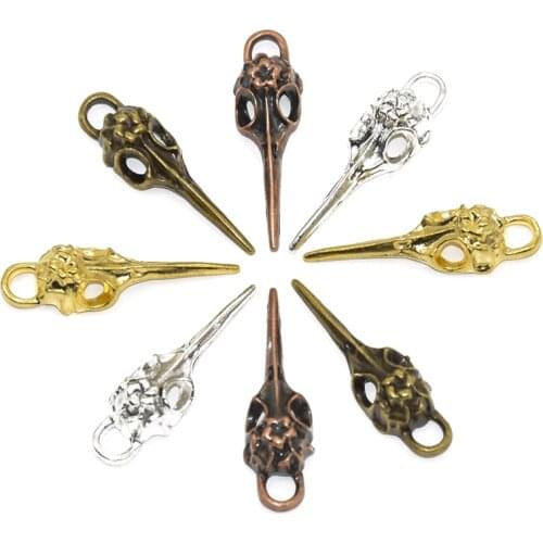 10pcs Metal Raven skull Charms Fashion Animal Bird head Pendant fit DIY Jewellery Bracelet Accessories making 40*12mm