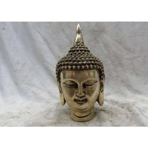 Free Shipping 6" China silver carved fine Buddhism Sakyamuni buddha head Sculpture Statue off 50