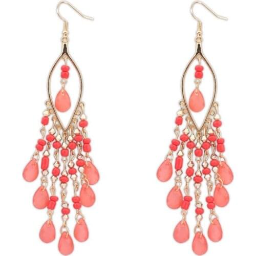 Bohemian fashion retro sweet imitation pearl tassel exaggerated water drop long temperament womens versatile earrings wholesale