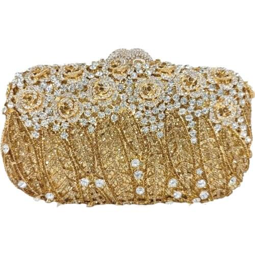 Boutique De FGG Dazzling Flower Clutch Minaudiere Bags Women Crystal Evening Bag Wedding Party Purses and Handbags Dinner Bag