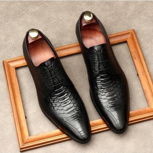PJCMG New Spring/Autumn Luxury Handmade Slip-On Brogue Genuine Leather Dress Oxford Flat Original Men Oxford Shoes
