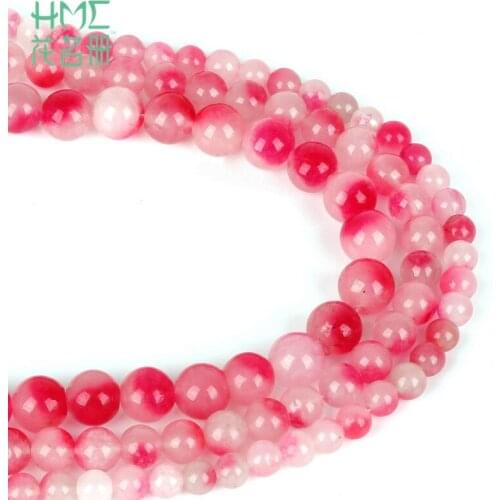 Natural Stone Beads White Jaded Pink Color Round Loose Beads for Jewelry Making Diy Bracelet Necklace Pick Size 6mm 8mm 10mm