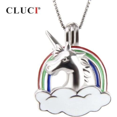 CLUCI 925 Sterling Silver Charms Pendant Jewelry Cute Fairy Tale Shaped Women Pendant Silver 925 Pearl Locket SC272SB