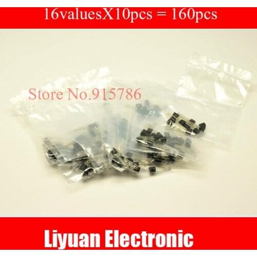 DIP triode package TO-92/S9012 S9013 S9014 A1015 C1815 S8050 S8550,16valuesX10pcs = 160pcs Transistor Assorted Kit