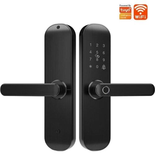 Tuya Wifi Smart Door Lock APP Remote Password Fingerprint Electronic Home Security Wooden Keyless Door Lock For Hotel Apartment
