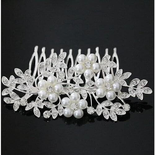 Elegant Flower Hairpins Comb Rhinestone Crystal Shell Silver-color Headwear Women Weddings Headdress Accessory B1265-6