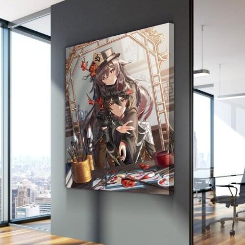Genshin impact Game poster zhongli Game hu tao home decor hd painting wall painting bedroom anime Study Bedroom Bar Cafe Wal