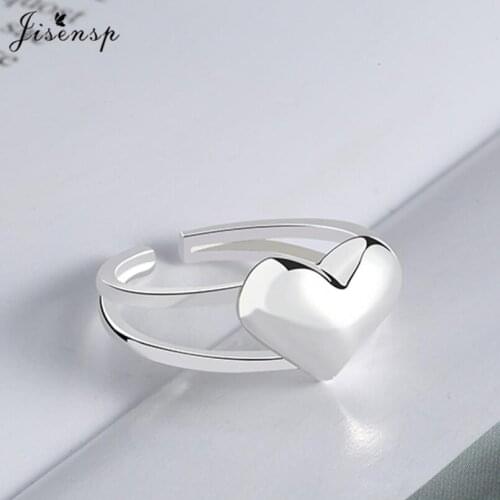 Jisensp Romantic Silver Color Retro Love Heart Open Ring Female INS Trend Sweet Sexy Elegant Handmade Hip-hop Fashion Ring 2021