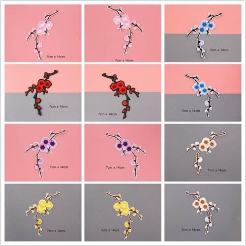 Nice Plum Blossom Patches Cap Shoe Iron On Embroidered Appliques DIY Apparel Accessories Patch For Clothing Fabric Badges BU162