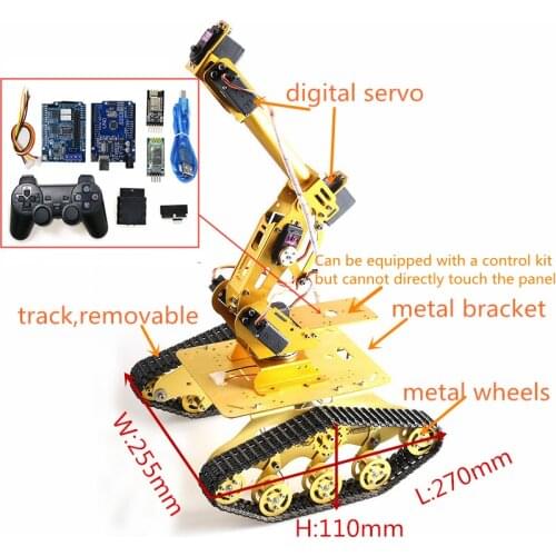 Metal 7DOF Robot Arm with TS300 Metal Tank Chassis Kit High Torque 7pcs Digital Servo+2pca DC Motor+Control Kit DIY Heavy Load