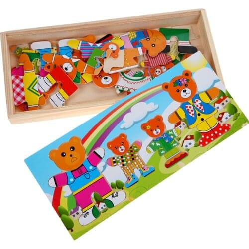Wooden Puzzle Set Baby Educational Toys Bear Changing Clothes Puzzles Kids Childrens Toy WJ567