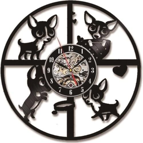 Chihuahua Wall Clock Lovely Dog Puppy Animal Vinyl Record Wall Clock 3D Wall Watches Nursery Wall Art Decor For Childrens Room