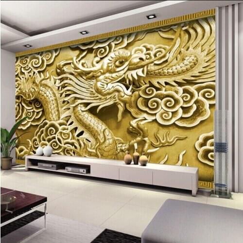 TV backdrop sofa study show stereoscopic 3d Chinese dragon mural thickening waterproof wallpaper Custom Size