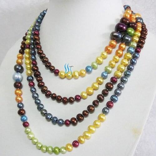 Charming Pearl Jewelry Set 80 inches Long Pearl Multicolor Freshwater Pearl Necklace Mixes Size Gorgeous Ladys Jewelry