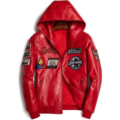 Fashion New Red Leather Coat Men Autumn Spring Black Genuine Leather Clothing Top Quality Male Sheepskin Coat