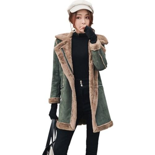 Woolen Coats Women Winter 2020 Lapel Mid-Long New Zipper Casual Oversize Deerskin Velvet Lamb Wool Thicken Cotton Women Coat