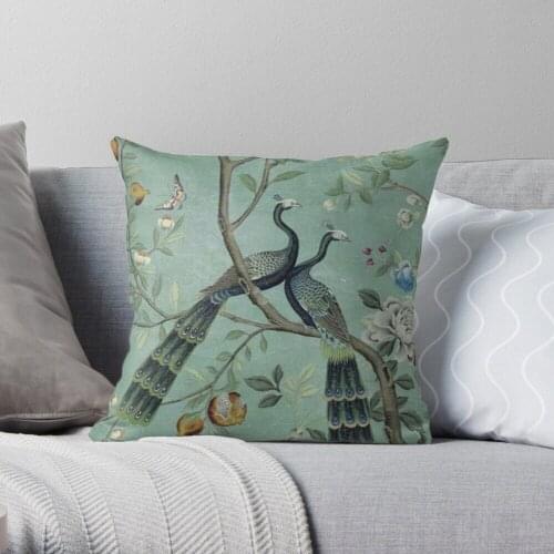Pillowslip A Teal of Two Birds Chinoiserie Throw Pillow 100% Cotton Decor Pillow Case Home Cushion Cover 45*45cm
