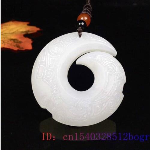 White Jade Rune Pendant Gifts Necklace Chinese Jadeite Charm Jewelry Amulet Natural Fashion Carved Women Double-sided Men
