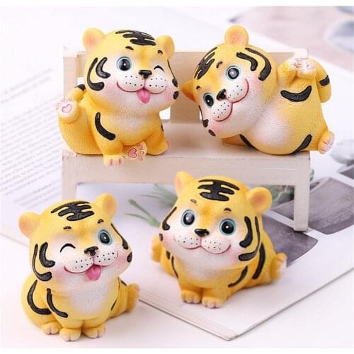 Resin Cartoon Tiger Animal Shape Figurines Decoration 4 Styles Funny Expression Cute Posture Tiger Car Statue Ornaments 1 Pcs