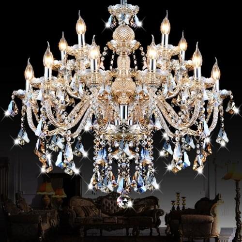 Retro Cognac Glass Chandelier For Living Room Dining Room Crystal Lamp E14 Led Lustre Cristal Stair Villa Hotel Light Fixtures