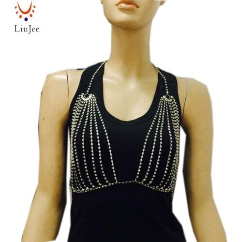 Sexy Glass Crystal Color Body Jewelry Bra Flower Necklace Bikini Jewelry Necklace Women Beach Party Body jewelry XR-019