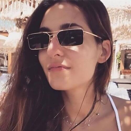 Luxury Brand Small Rectangle Sunglasses Women Double Bridge Shades For Women 90s Vintage Sunglasses Unsex UV400