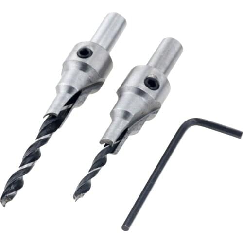 2PCS Countersink Drilling 3 Steps Pilot Drill Bits Set Reamer Screw Wood Window Hinge Hole Saw Chamfer 4 6 5 7mm steps 8mm Shank