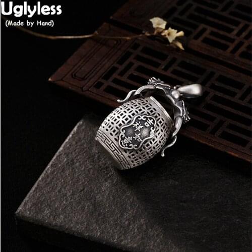 Uglyless China Chic Vintage Marriage Gift Fine Jewelry for Women Creative Opened Barrel Pendants Necklaces NO Chains Thai Silver