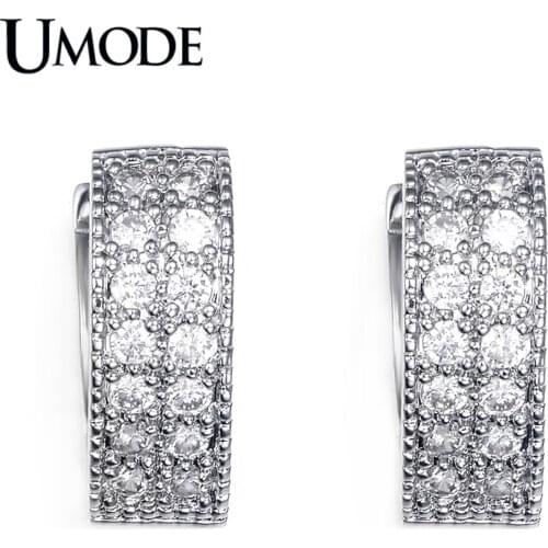 UMODE Brand White Gold Color Summer Style Jewelry With Pave Tiny CZ Stone Heart Huggie Hoop Earrings For Women Brincos AUE0015