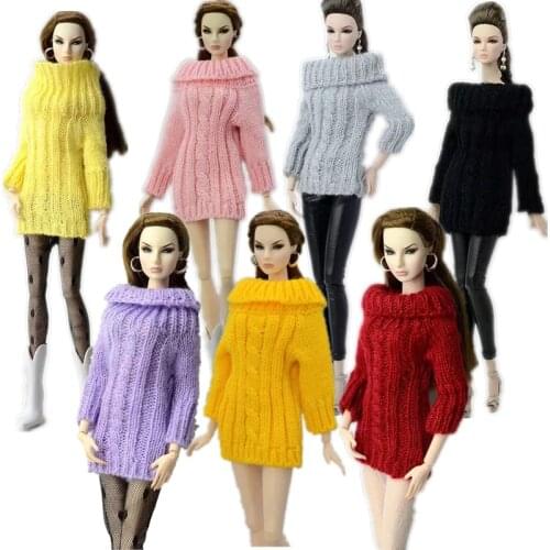 1:6 Pure Manual Knitted Handmade Sweater Winter Dress for Barbie Dolls Clothes Outfit Top Coat for Barbie 1/6 BJD Doll Accessory