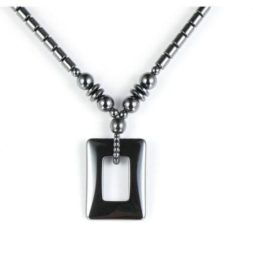 Top Grade Natural Stone Black Hematite Geometry Rectangle Pendant Necklace For Men Women 18"/22" Choker Necklace Energy Jewelry