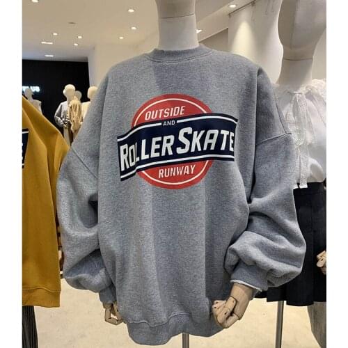 Letter Print Crewneck Loose Vintage Oversized Sweatshirt Women 2021 New Design Long Sleeve Korean Chic Japanese Fashion Street