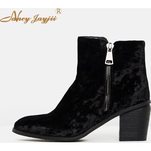 Velet Women Adult Boots Solid Ankle Round Toe Super High Square heels Mature Concise Leisure Elegant Fashion Nancyjayjii 2019