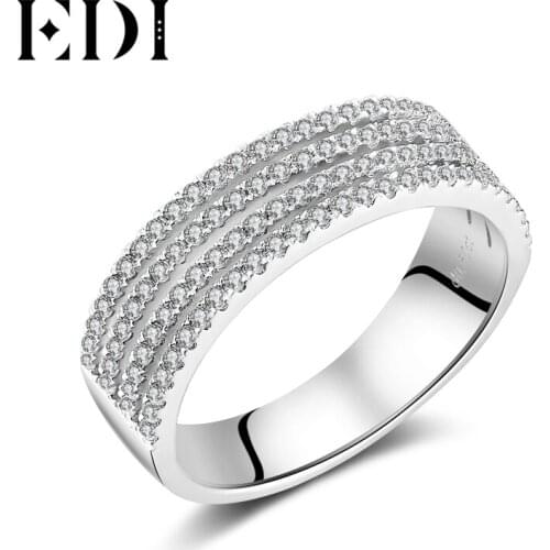 EDI Unique Pave Natural Diamond Ring 14k 585 White Gold Wedding Bands For Women Fine Jewelry