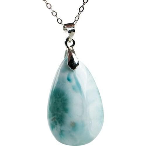 Genuine Natural White Blue larimar Stone Women Lady Crystal Fashion Necklace Pendant 22*14*11mm