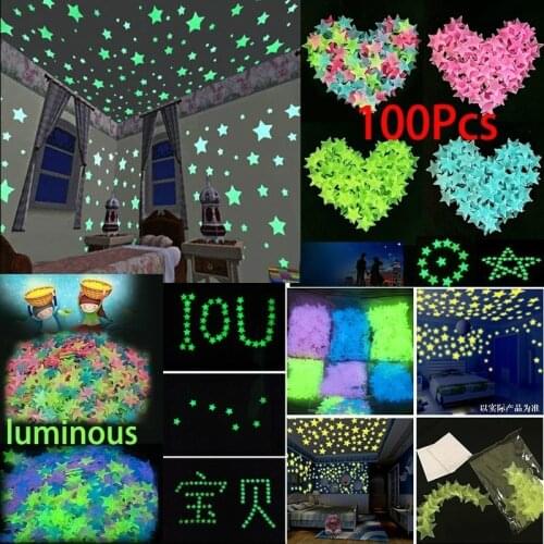 100pcs Wall Stickers Stars Luminescence 3D Wall Fluorescent Sticker Decal Glow In The Dark Baby Kids Bedroom Home Decoration