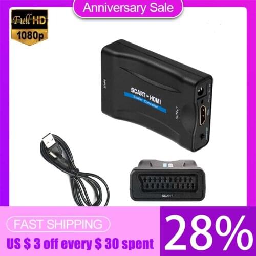 1080P SCART HDMI-compatible Video Audio Converter with USB Cable For HDTV Sky Box DVD Television Signal Upscale Converter