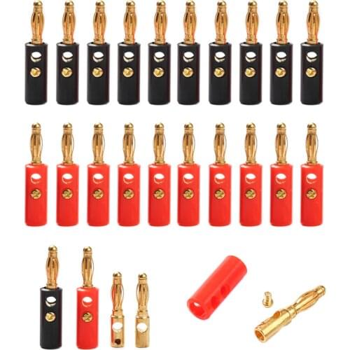 20Pcs 4mm Banana Plug Connector Gold Plated Audio Speaker Cable Wire Connectors Banana Connector Adapter Black + Red