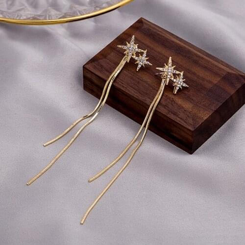 2020 Multilayer Crystal Star Long Crystal Tassel Gold Color Dangle Earrings for Women Wedding Drop Earing Fashion Jewelry Gifts