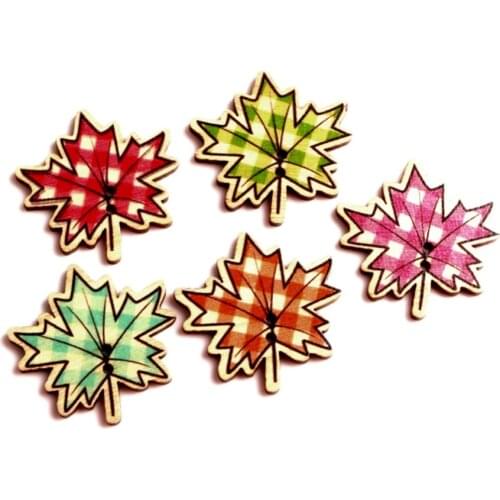 50pcs 24x23mm Random Mixed Leaf Pattern Wooden Buttons For Clothes Crafts Sewing Scrapbooking DIY Accessories