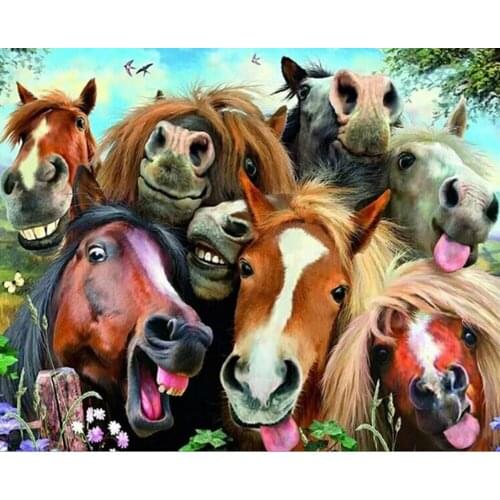 5D DIY Crystal Poured Glue Diamond Mosaic Painting Kits Scalloped Edge Animal Full Round AB Drill Horse Pose Kid Decoration Home
