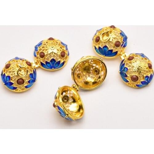 2 Pcs/Lot 22Mm*21Mm Cloisonne Sachet Hollow Openable Pendant Round Spacer Beads Making For Pendant Necklace Diy Jewelry JA0281