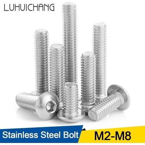 10/50pcs M2 M2.5 M3 M4 M5 M6 M8 304 Stainless Steel Hexagon Hex Socket Button Head Screw Bolts Round Head Screw Standoff ISO7380