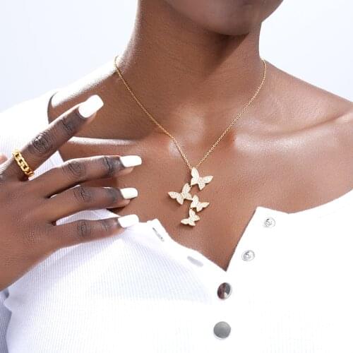 CZ Zircon Butterfly Choker Necklace Gold Collares Chain Kpop Female Jewelry Gift Statement Necklaces For Women