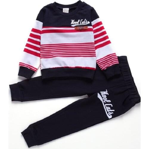 2020 New Autumn Boy Cotton Long Sleeve Striped Casual Suit Trousers Big Boys Two-piece