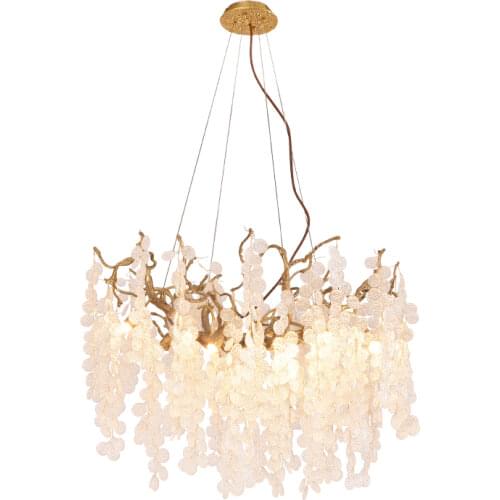 YI-YING Organic lighting European Luxury elegant gold color modern pendant crystal light fitting copper Bedroom chandelier