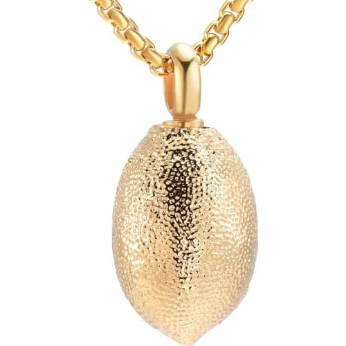 JJ032 Golden Lemon Cremation pendant For Ashes Personlized Stainless Steel Memorial Locket Necklace Unr Jewelry For Women&Men