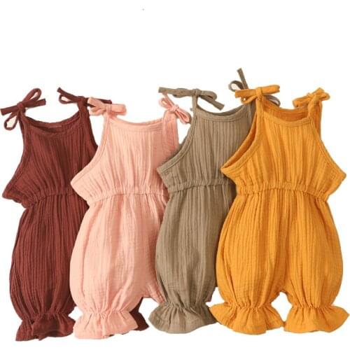 Newborn Girl Cotton Sleeveless Solid Bodysuit Baby Sunsuit Outfits Clothes Summer Jumpsuit Suspender